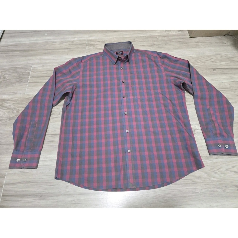 UNTUCKit Mens Button Shirt Plaid Red Blue Wrinkle Free XL